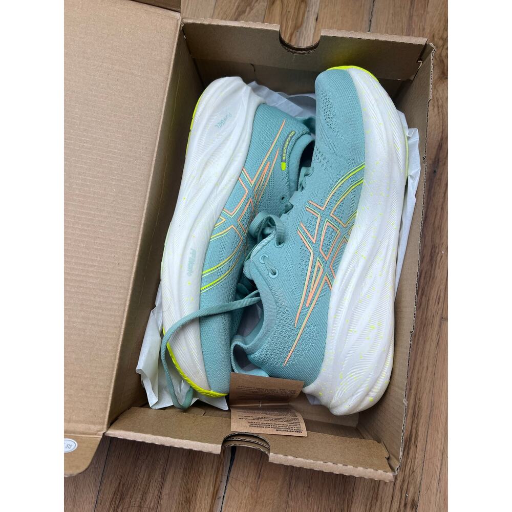 Asics GEL Nimbus 26 Running Shoes Sneakers Light Celadon Safety Yellow Women's 8 - Picture 8 of 13